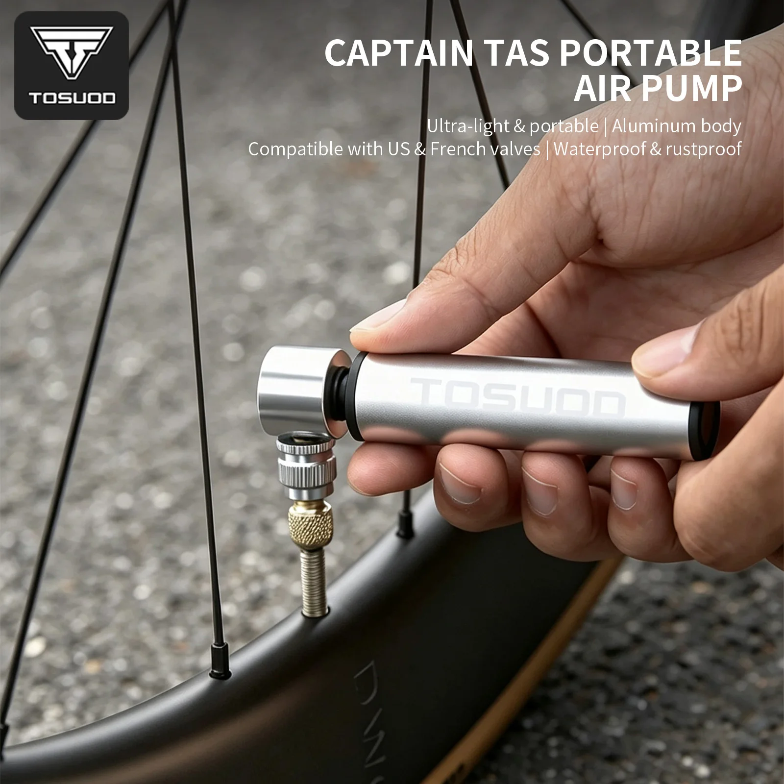 TOSUOD Mini-Fahrradpumpe, kompakt, tragbar, Hochdruckpumpe, universell für Rennräder, faltbare Fahrradpumpe