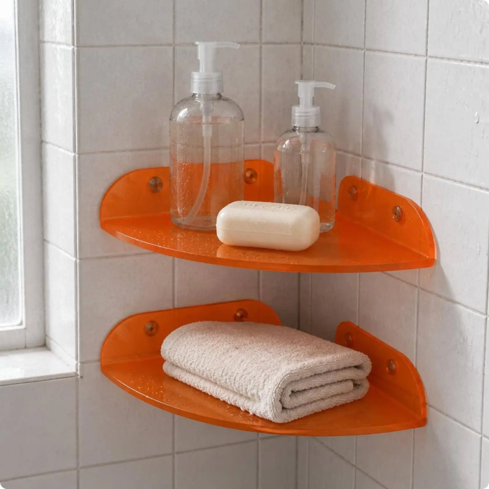 2 Pieces Wall-Mounted Corner Shelf Pre-Drilled Holes Acrylic Corner Shelf Curved Triangular