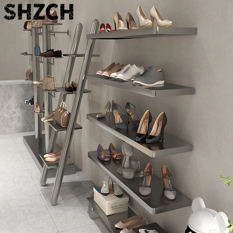 Stainless Steel Wall Display Rack for Shoe Store Multi-Level I-Shaped Partition Shelving Live Streaming Background Bag Organizer