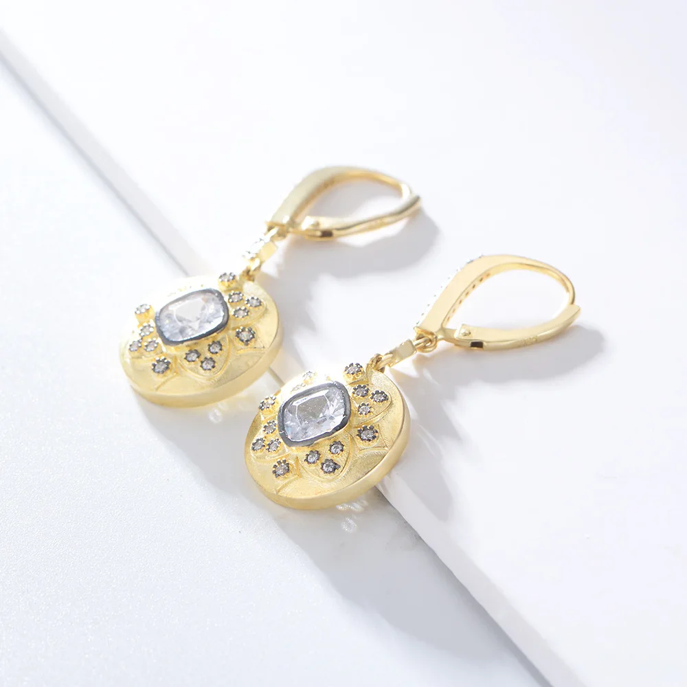 Elegant Vintage Drop Earrings for Women, Micro Pave Cubic Zirconia Gold Tone Round Pendant Earrings, Dangle Party Jewelry
