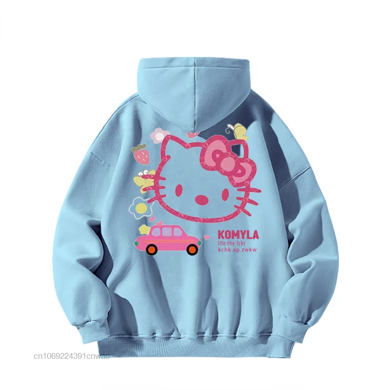 Sanrio Hello Kitty Hoodies Women Kawaii Oversize Zipper Letter Embroidery Sweatshirts Autumn Y2K Long Sleeve Hooded Jackets Tops