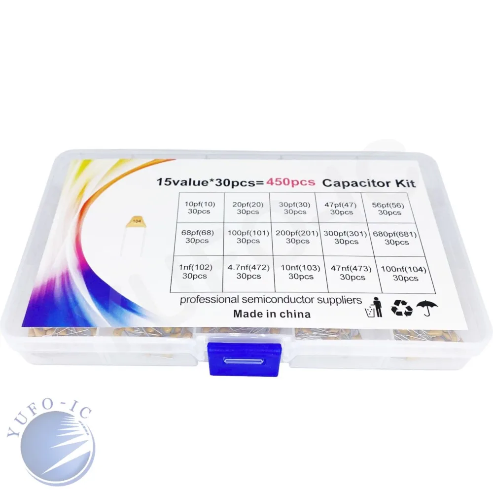 15value*30PCS =450PCS 20/30/47/56/68/101/201/301/681/102/472/103/473/104  680P/PF/4.7/100NF Monolithic Capacitor Kit 10pf-100nf