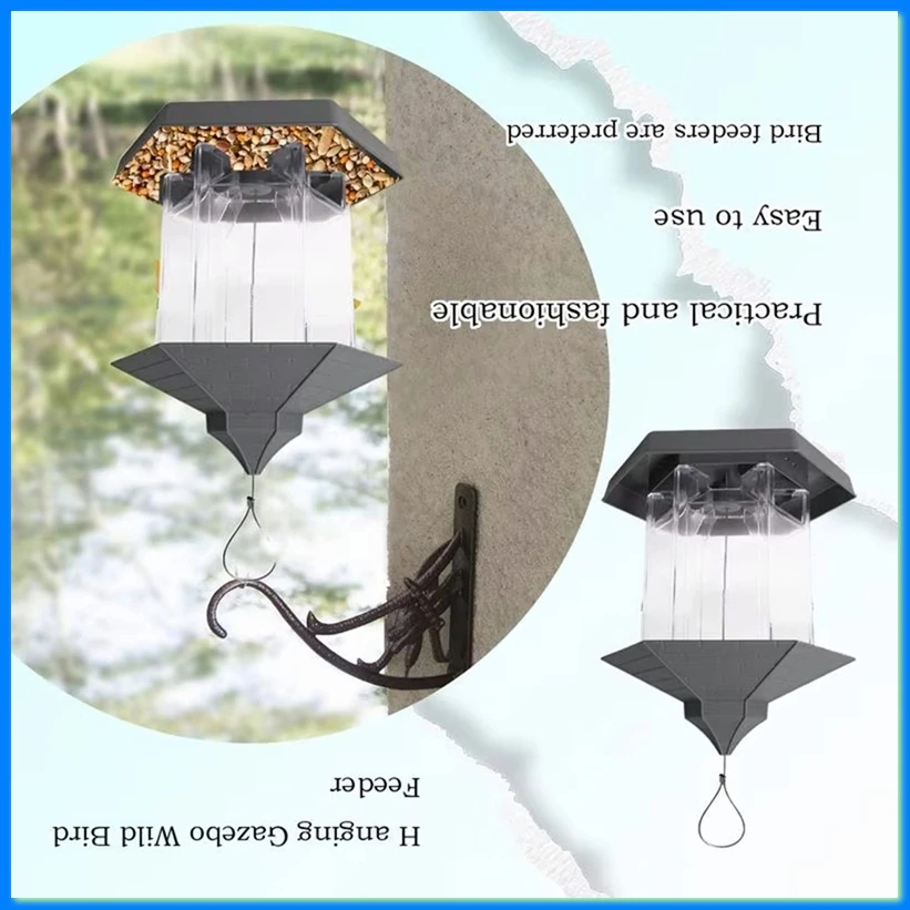 Wild Bird Feeders Gazebo Bird Feeder Feeding Bowl Large Capacity Suspending Station with 6 Feeding Ports for Garden B-A21R