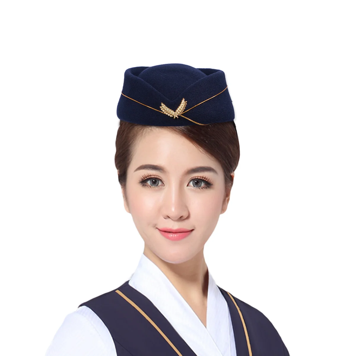 Women Air Stewardess Hat Woolen Flight Attendant Hat Stewardess for Costume Cosplay Musical Performance - Size M(Red)