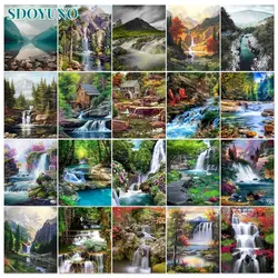 SDOYUNO Mountain Waterfall Painting By Numbers 60x75cm Frame Diy Painting Landscape On Canvas Acrylic Oil Paint For Home Decor