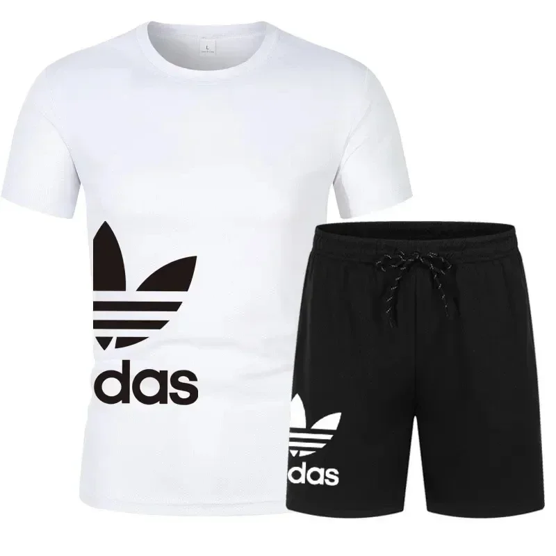 SummerMen's Short-sleeved Suit; Casual Round-neck Shorts Two-piece Suit; Fashionable T-shirt Suit; Outdoor Sports Two-piece Suit