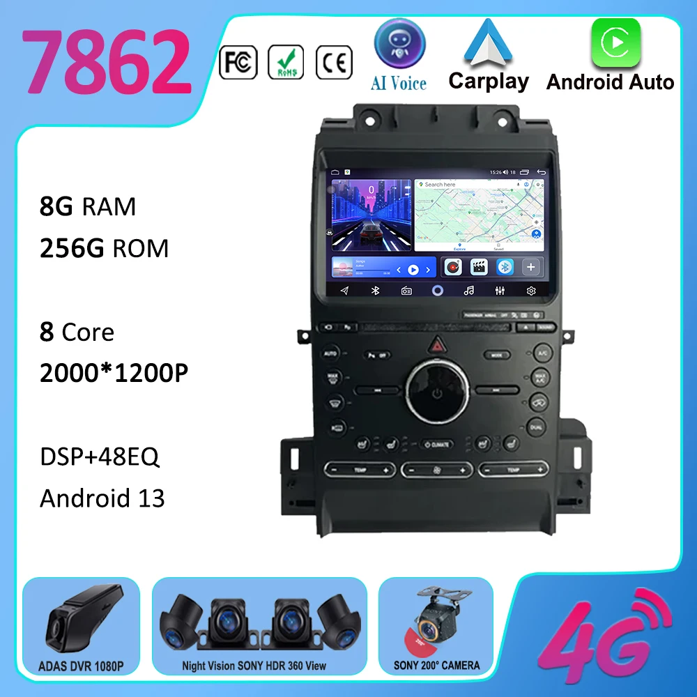 Car Android 13 For Ford Taurus 2011-2016 Car Auto Radio Multimedia Video Player Navigation GPS QLED Stereo 4G WIFI Bluetooth DSP