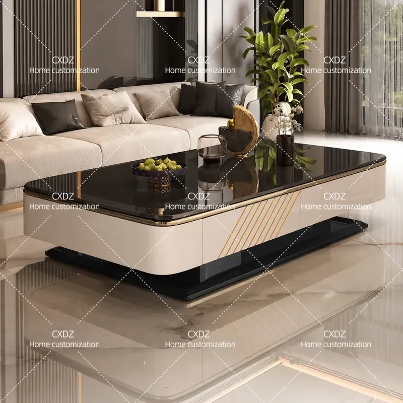 Light Luxury Solid Wood Coffee Table for Living Room Villa Large Apartment Post Modern Simple High End Piano Paint Metal