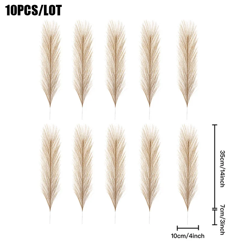 10pc 14in Pampas Grass Artificial Flowers Faux Reed Feather Fake Flower DIY Accessories Boho Home Room Wedding Floral Decoration