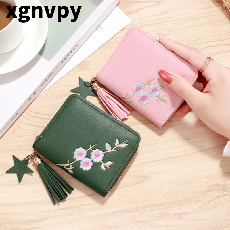 XGNVPY Fashion Women Tassel Wallet Mini Zipper Coin Purse Short Card Holder Pocket Bag