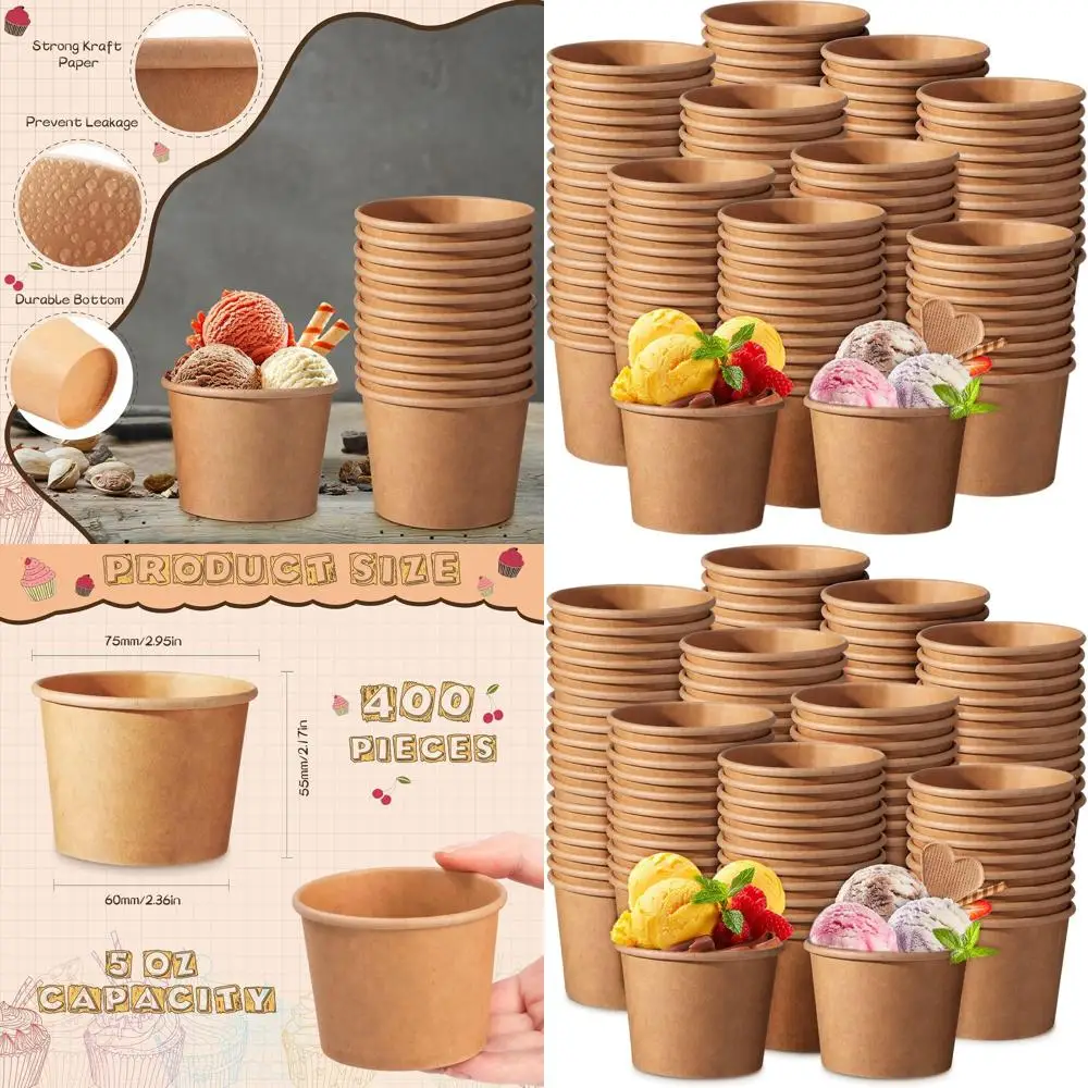 

5 oz Kraft Paper Ice Cream Cups, 400 Pack Disposable Treat Cups for Parties, Weddings, and Birthdays (150 ml)