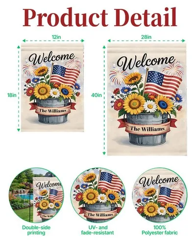 Custom Family Name Patriotic Garden Flag Welcome Porch 4th of July AAV hhz