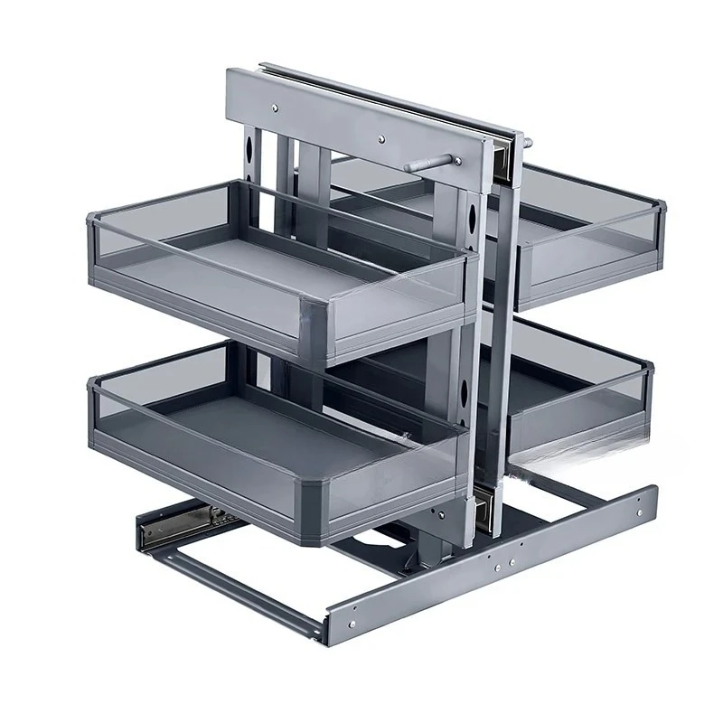 Cabinet Corner Pull-out Basket Kitchen Tempered Glass Seasoning Basket Drawer Style Storage Rack
