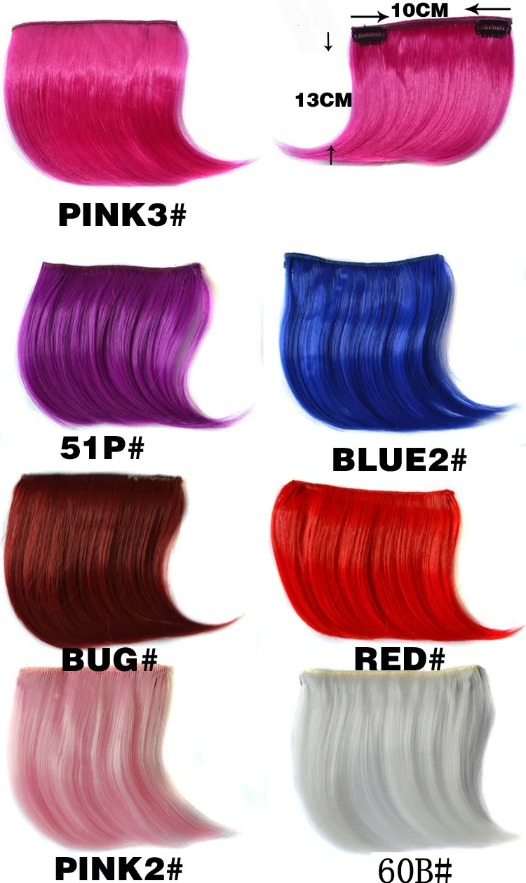 Ekstensi rambut poni klip warna pelangi sintetis, warna-warni cerah, tampilan alami untuk wanita, biru ungu, cocok untuk pesta drag queen.