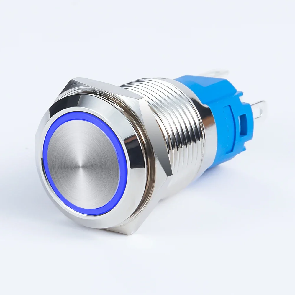 12/16/19/22mm Metal Push Button Switch Power Waterproof Flat Circular Button LED Light Self-lock  5v 12v 24v 220v