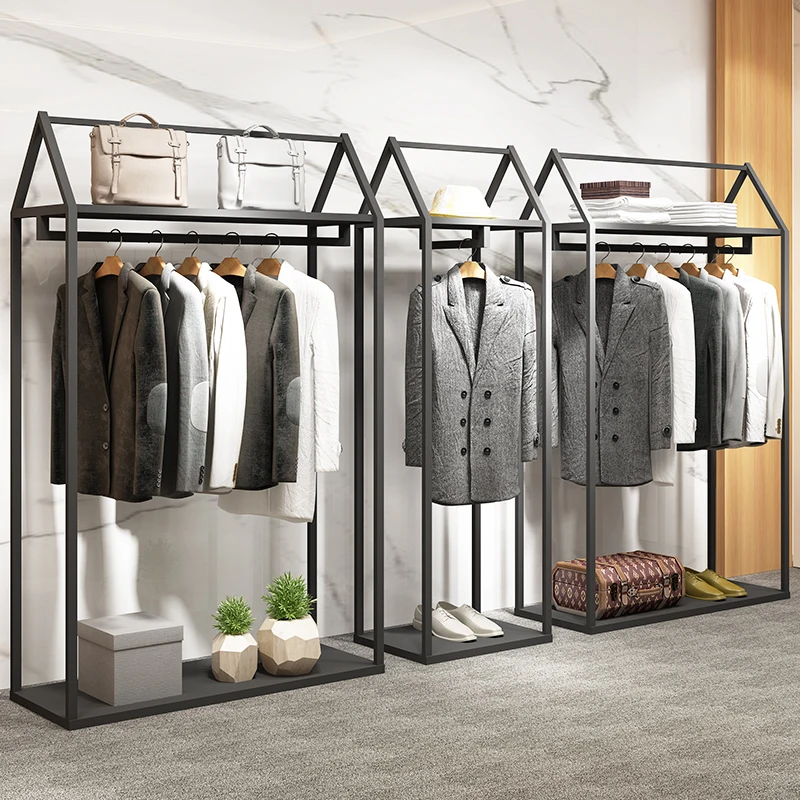 

2025customized.Luxury Clothes Shop Interior Design Metal Garment Display Rack with Basement Racks Clothes Shops