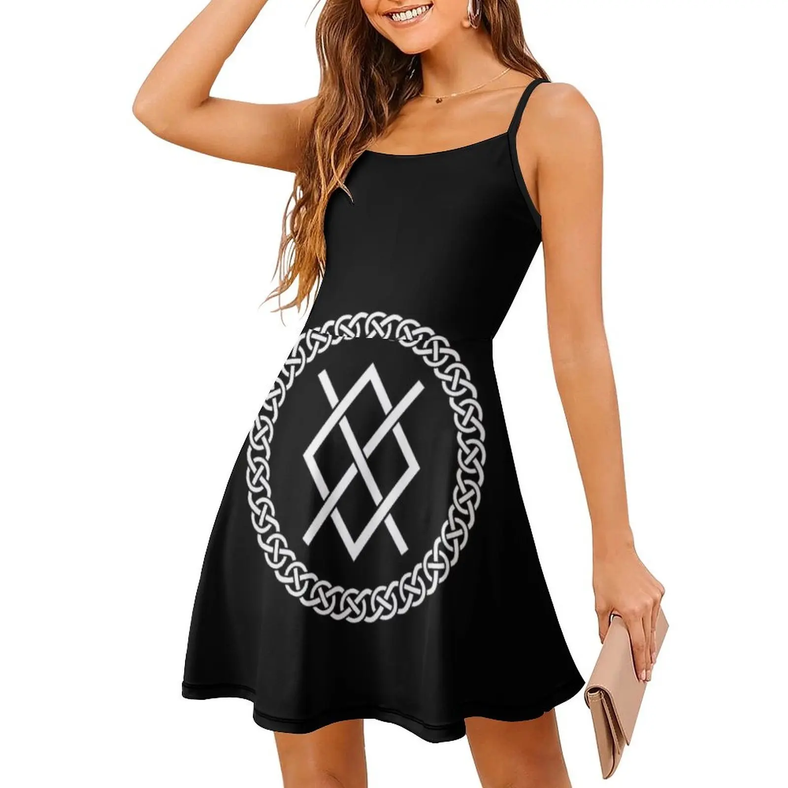 فستان Gungnir Norse Odin Knotwork بوهيمي بدون أكمام متعدد الطباعة لحفلات عطلة الشاطئ فستان Odin Norse Pagan Runes Mythology #3