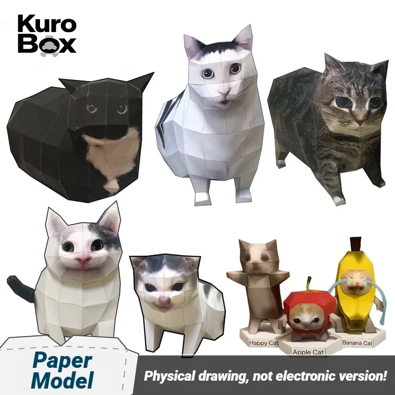 Oiiai Cat Meme Papercraft Template DIY 3D Paper Model Spinning Confused Apple Banana Cat Handmade Desk Decor Collectible
