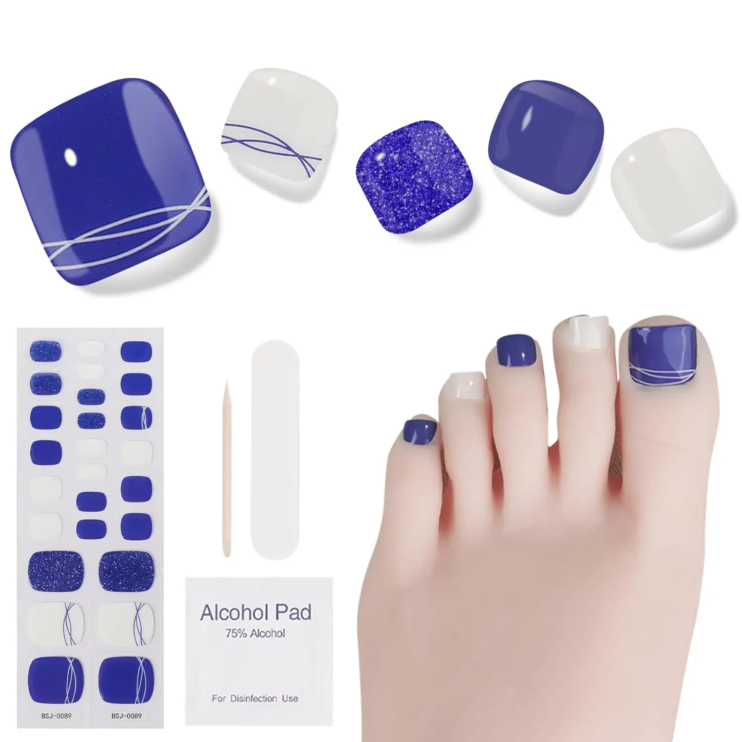 Solid Color Toe Gel Nail Strips Full Adhesive Waterproof Korean Semi Cured Foot Gel Nail Art Wraps UV Lamp Need Nails Stickers