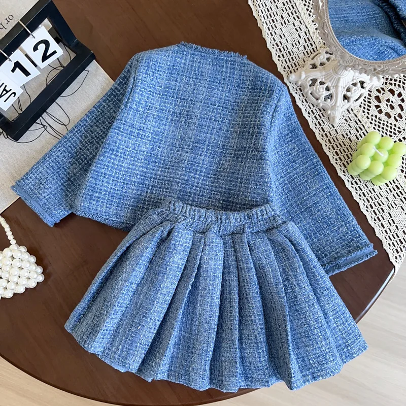 Autumn Winter Children's Clothing Girls Clothes Sets Kids Elegant Jacket Coat With Skirt For Casual Daily Wear Formal Occasion