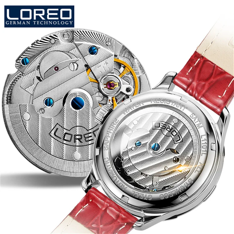 LOREO Ladies Small Watches Fashion Watch Seagull Automatic Mechanical Leather Wrist Watch For Women 5ATM Waterproof Reloj Mujer