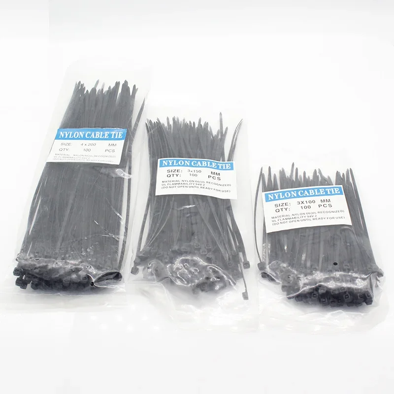 300-teiliges selbstsicherndes Nylonkabel-Kabelbinder-Set aus Kunststoffdraht, 3 x 100, 3 x 150, 4 x 200 MRO und Befestigungselemente und Hardware-Kabel für Industriebedarf