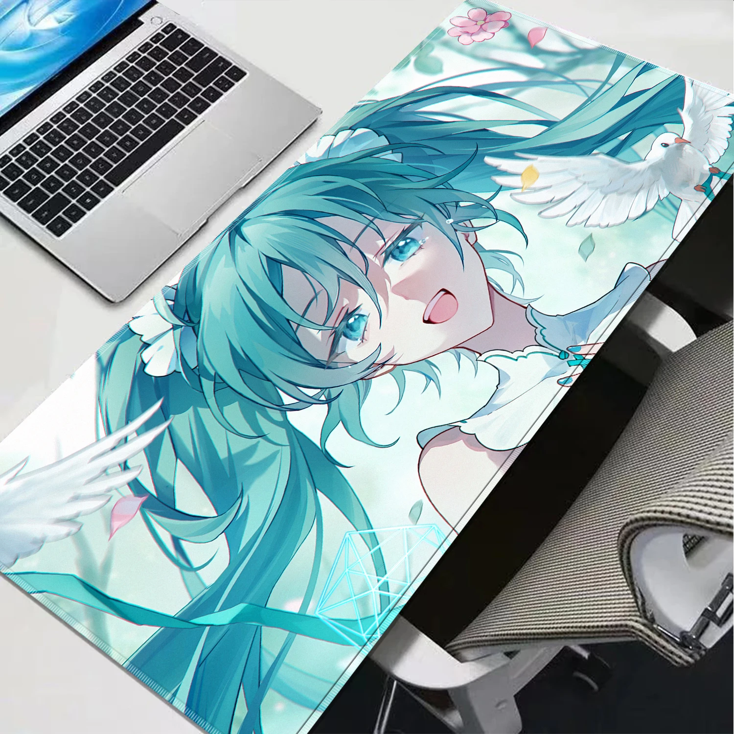 Large Speed 90x40cm Virtual Singer Girl Mouse Pad With Wrist Rest Non Slip Rubber Stitched Edge Oversized Desk Mat For PC Gamer