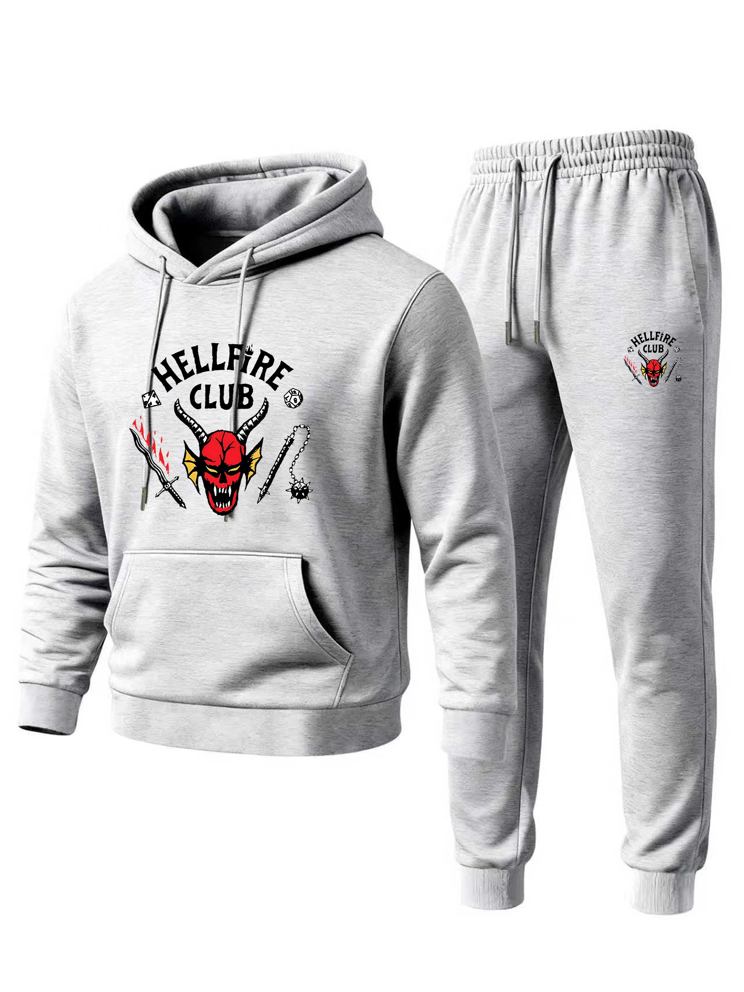 

2025 Autumn/Winter Men's classic hooded sweatshirt set, fashionable devil print, comfortable and warm sportswear set