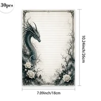 30 Sheets, B5 Dark Vintage Dragon And Rose Themed Writing Paper, Lined, No Glue, Perfect For Notebooks, Memos, And Stickers 2
