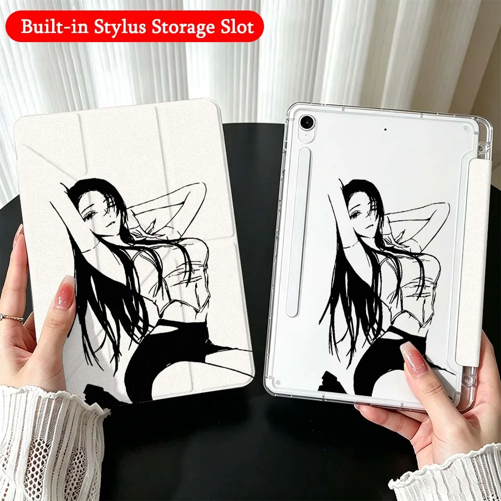 Cartoon Girl For Samsung Galaxy Tab A9 A8 A11 S6 S7 S8 S9 S10 FE Plus Lite Transparent Y-Shaped Folding Tablet Case