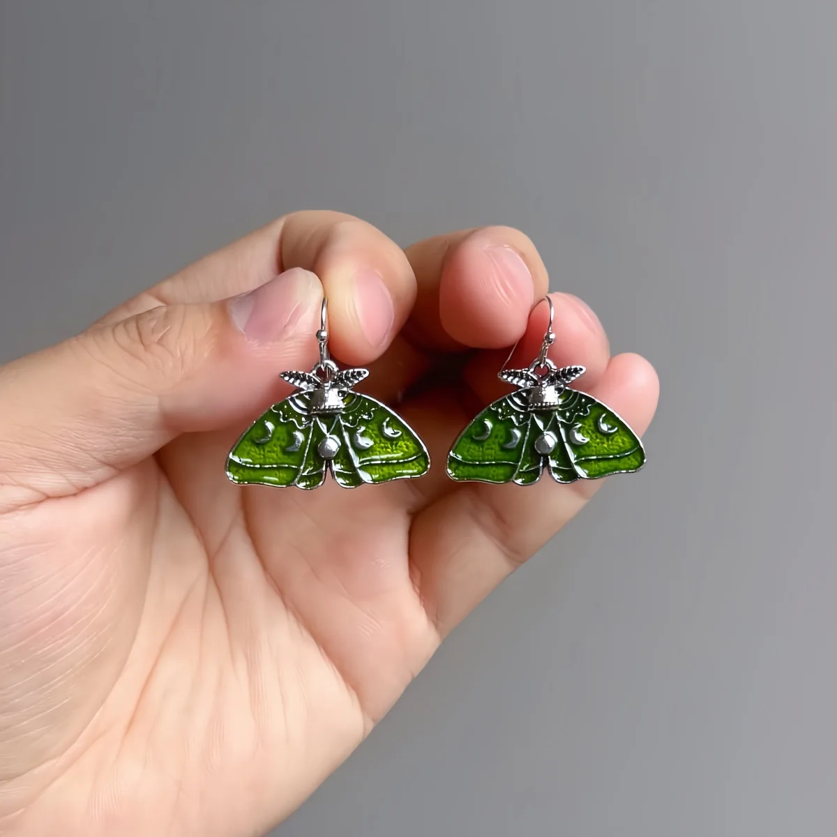 Unisex Luna Moth Stud Earrings for Carving Featuring Green Alloy Ear Pins