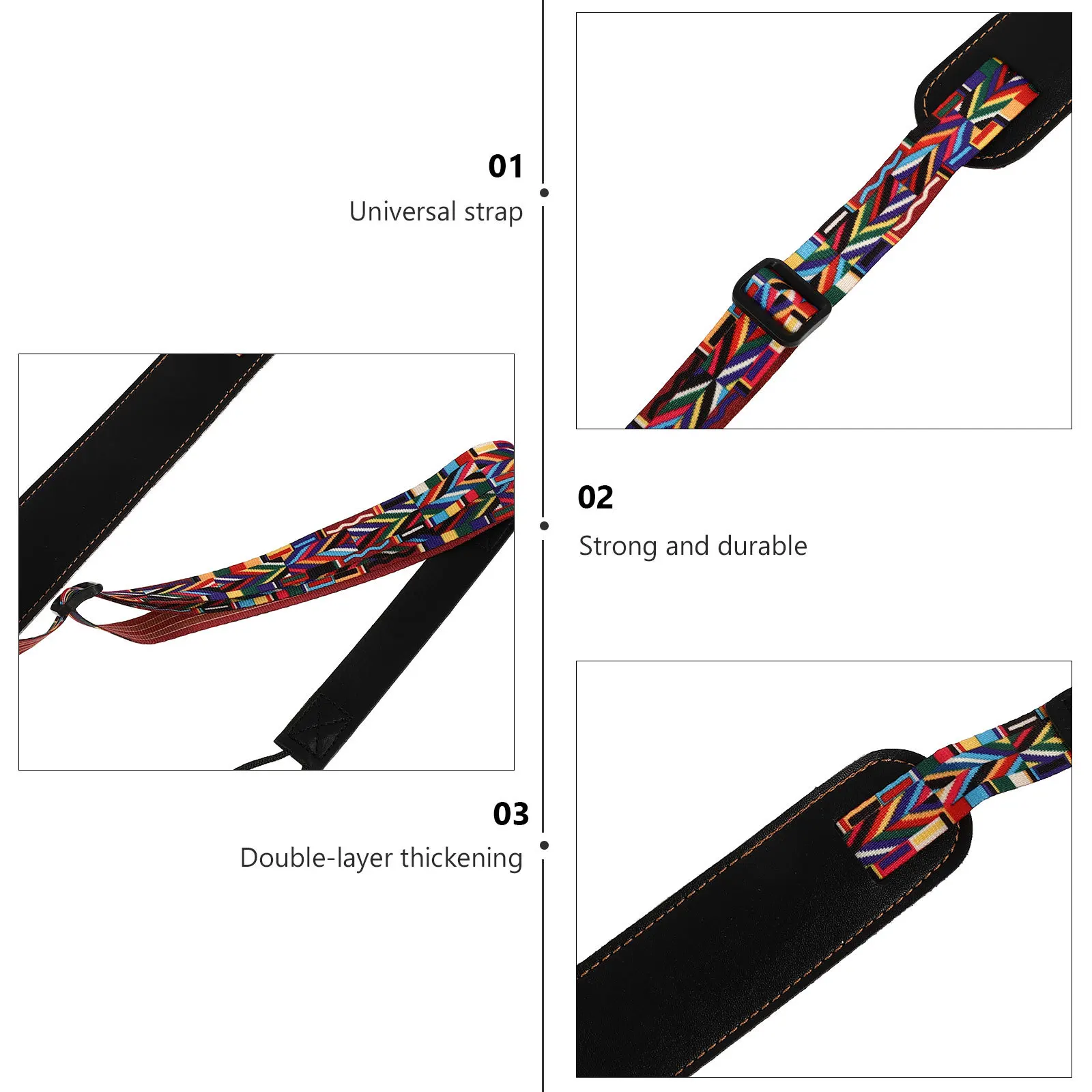 1 قطعة حزام القيثارة الإبداعي المتين غير مثقب قابل للتعديل القطن بولي PU المحمولة قطري حمل حبل القيثارة حزام قطري #1