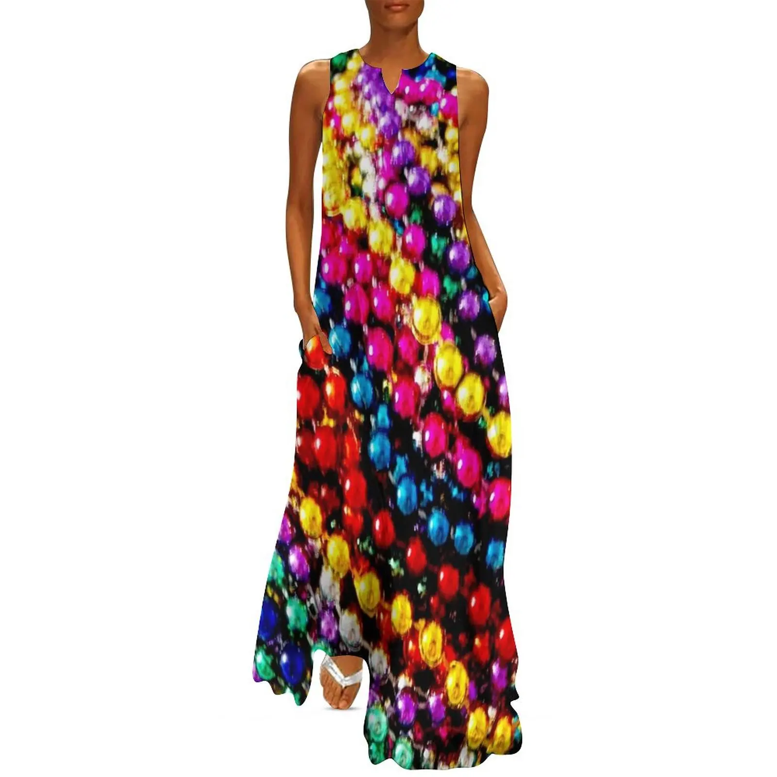 MARDI GRAS BEADS ; Art Deco Print Long Dress dresses for woman Clothing Summer dresses for women Dress