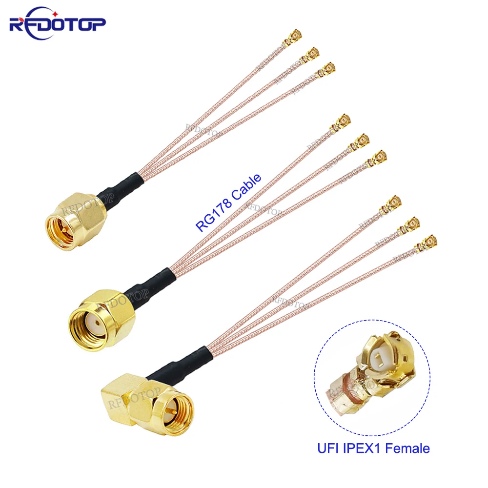 

1PCS RG178 SMA/RP SMA Male to 3*u.FL 1 Female Jack 1 to 3 Triple Splitter Cable Pigtail WIFI Antenna Extension Jumper