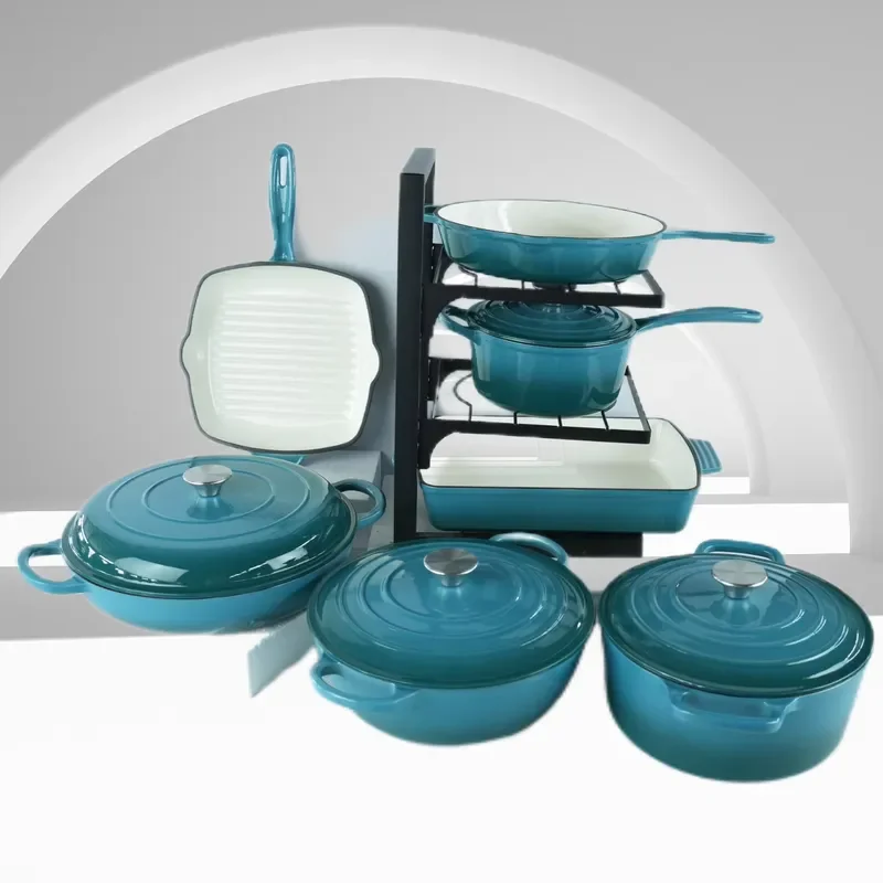 Deluxe Cast Iron Enamel Dutch Oven Pot with Tray Induction Compatible Casserole Skillet Set for Baking Cooking Kitchenware