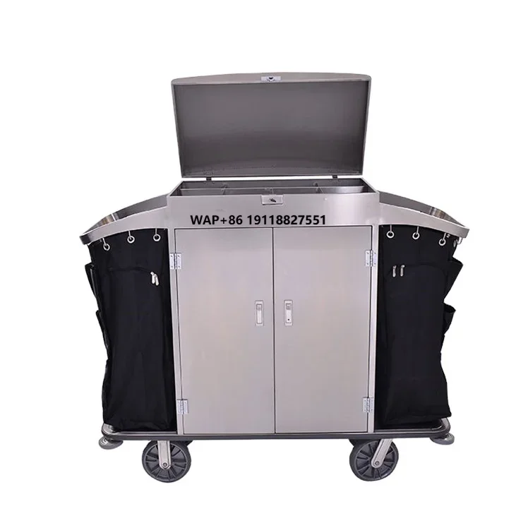 

Durable Hotel Stainless Maid Housekeeping Trolley with Two Durable Bags