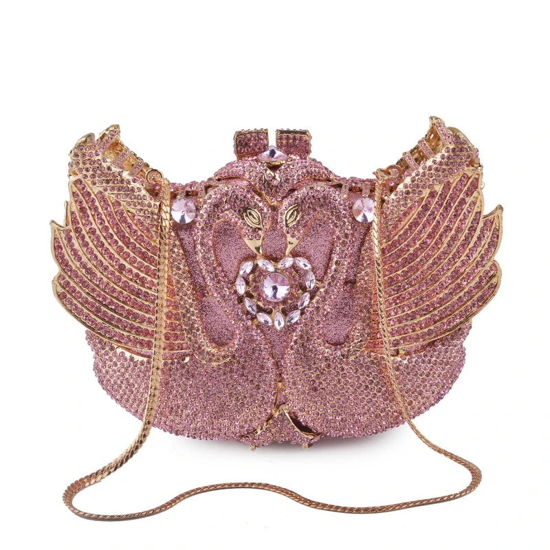 

Swan Shape Handbag Colorful Diamond Evening Banquet Bag Handbag Luxury Diamond Metal Chain Shoulder Cross Body Bag Unique Gift