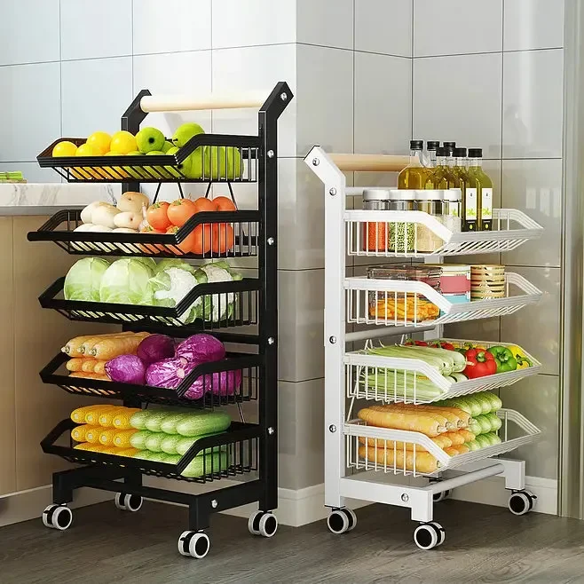 

Kitchen Multifunctional Fruit and Vegetable Shelf Floor Type Multi-layer Folding Storage Basket Toilet Cosmetic Rack Living Room