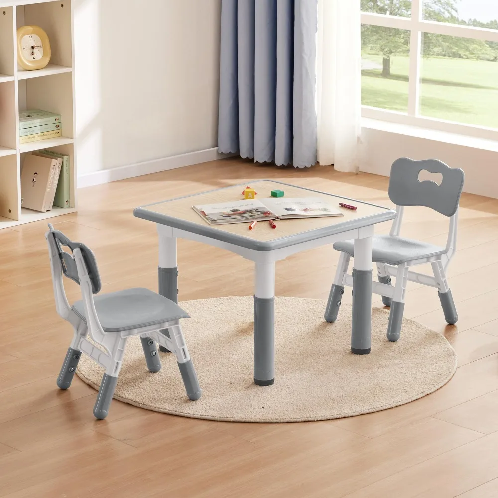 

23.6" L x 23.6" W Kids Study Table and Chairs Set, Height Adjustable Toddler Table and Chair Set for Kids Ages 3-8