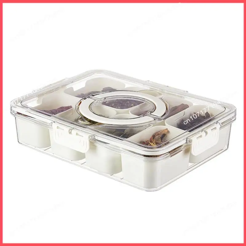 

B52C Divided Serving Tray With Lid And Handle Portable Snack Platter Organizer With 8 Compartments Plastic Appetizer Tray