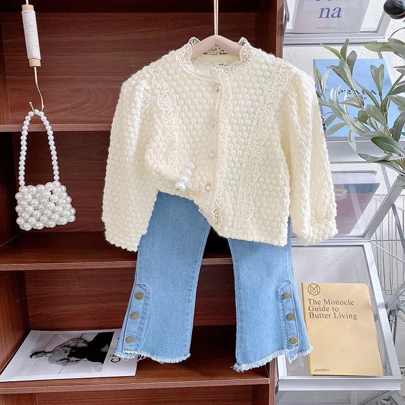 Girls Shirt Autumn Winter Long Sleeve Blouses Fashion Kids Jeans Toddler Girl Clothes Korean Children Shirts Tops Pants 2-7Yrs