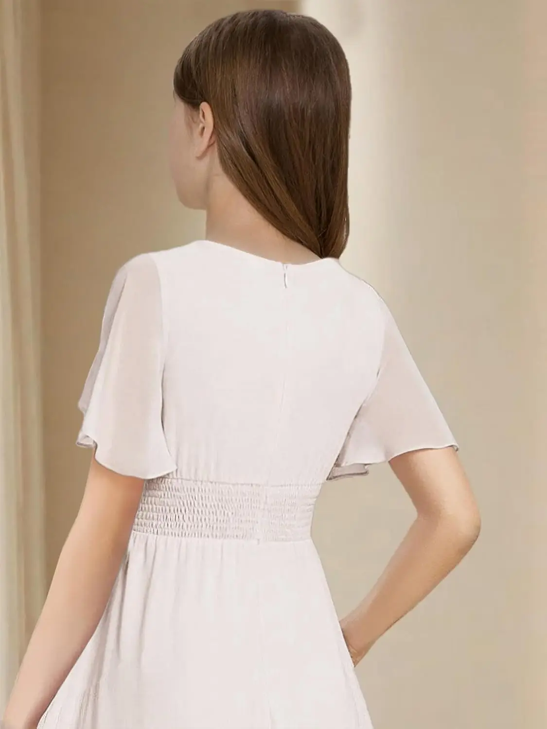 A-lijn Junior Bruidsmeisjesjurken Korte mouwen A-lijn Chiffon Bloemenmeisjesjurk Afstudeerjurken voor meisjes Formele jurk