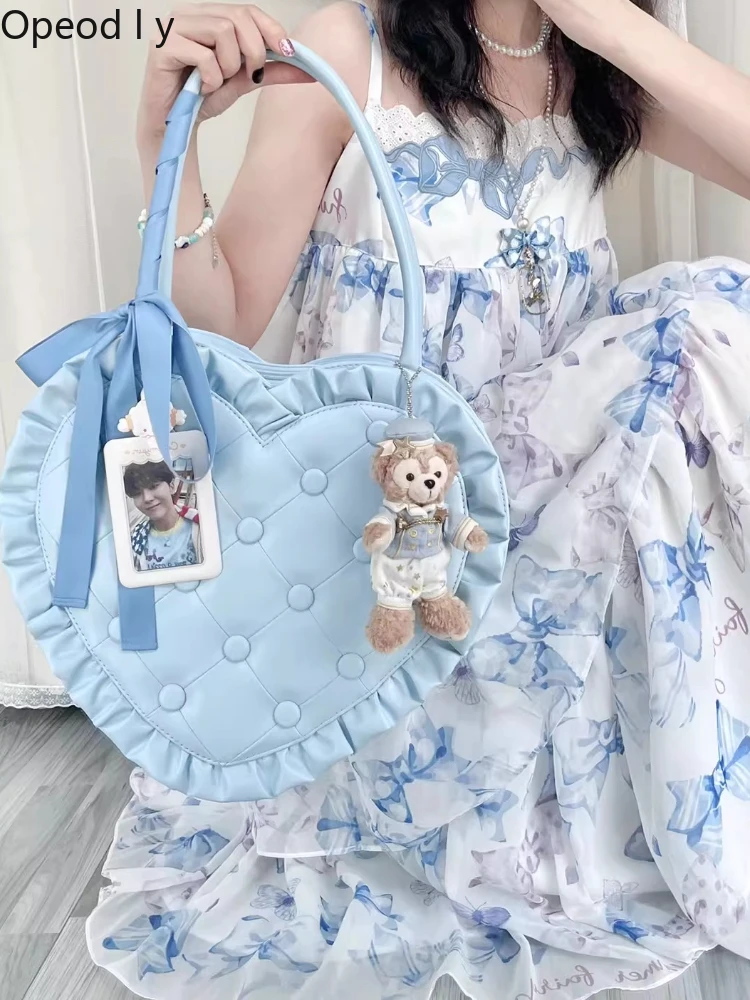 

Japanese Original Lolita Love Handbag Ancient Feeling Sweet Cute Lace Large Capacity Zipper Shoulder Bag for Women