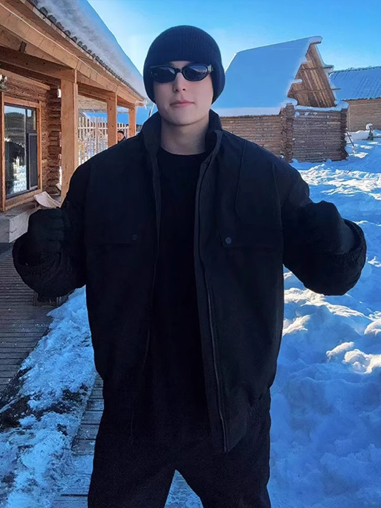 سترة طيران قطنية على الطراز الأمريكي للرجال، معطف طيران شتوي عالي الجودة ذو ياقة قصيرة، مقاوم للرياح ودافئ للارتداء الخارجي.