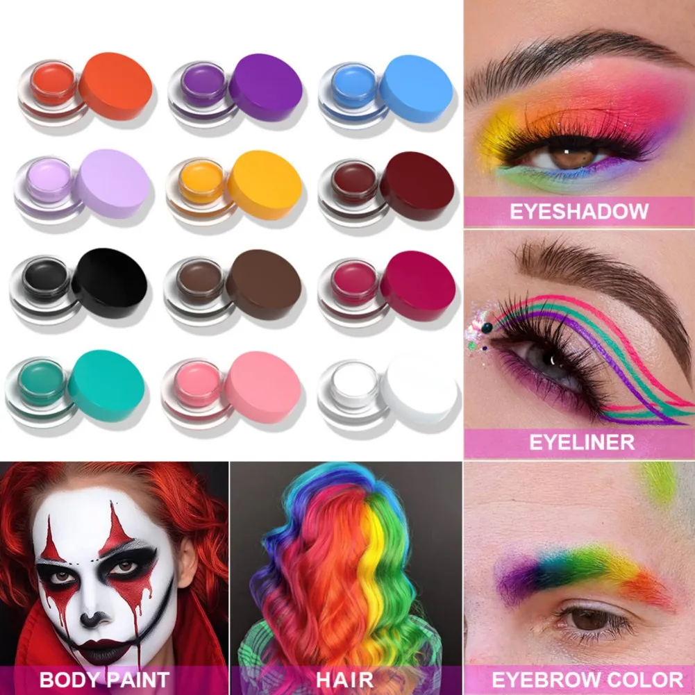 12 Colors Eyeshadow Eyeliner Eyebrow Dye Body Paint Higlighter Set Makeup Palette With Brush Halloween Makeup Party Maquiagem