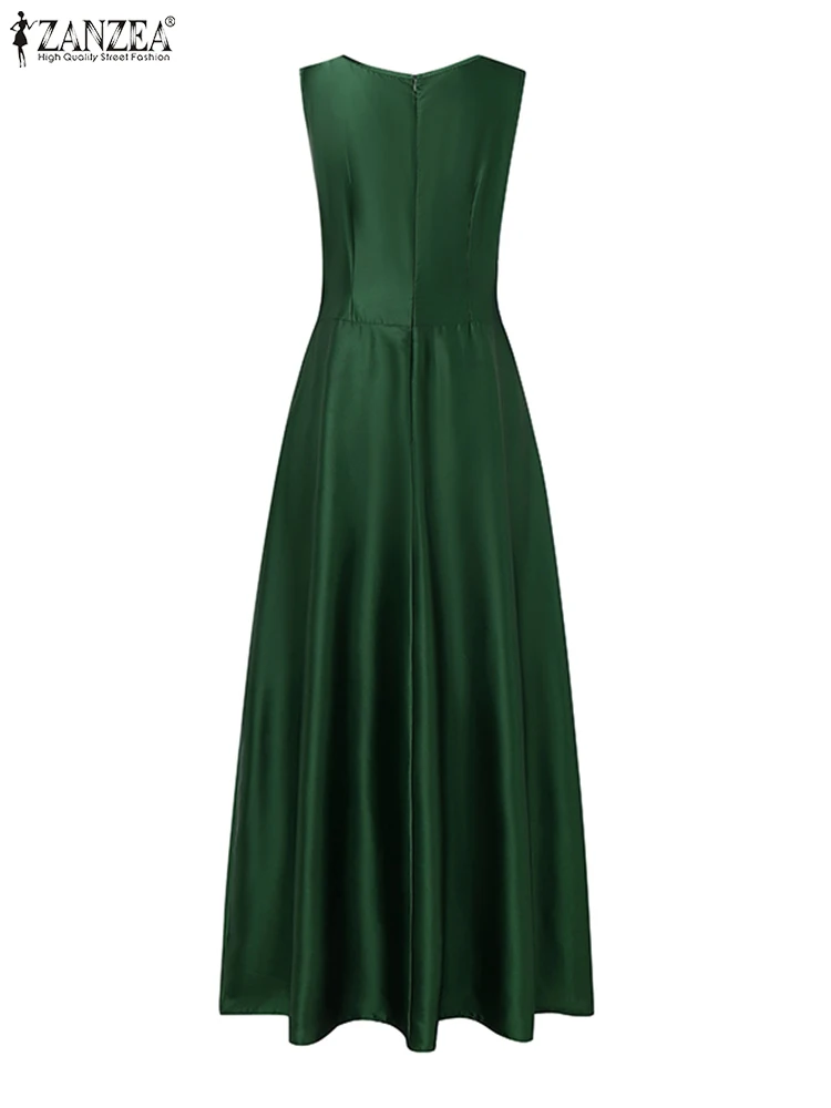 2025 zanzea elegante cintura festa vestido de verão feminino cetim seda maxi vestidos moda mangas tanques robe elegante férias vestido longo