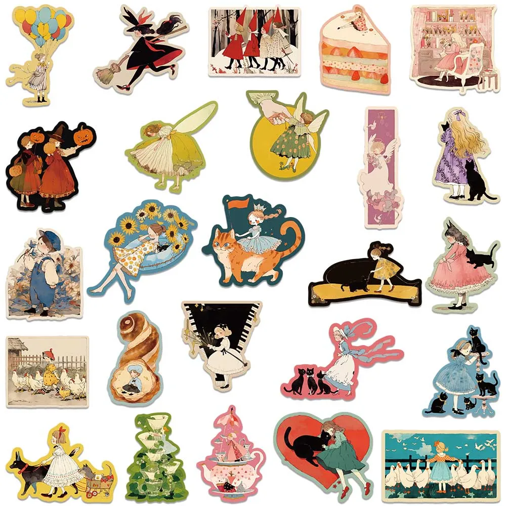 50PCS Colorful Fairy Tale Cute Alice in Wonderland Vinyl Stickers for Water Bottle Laptop Skateboard Scrapbook Luggage Kids Toy