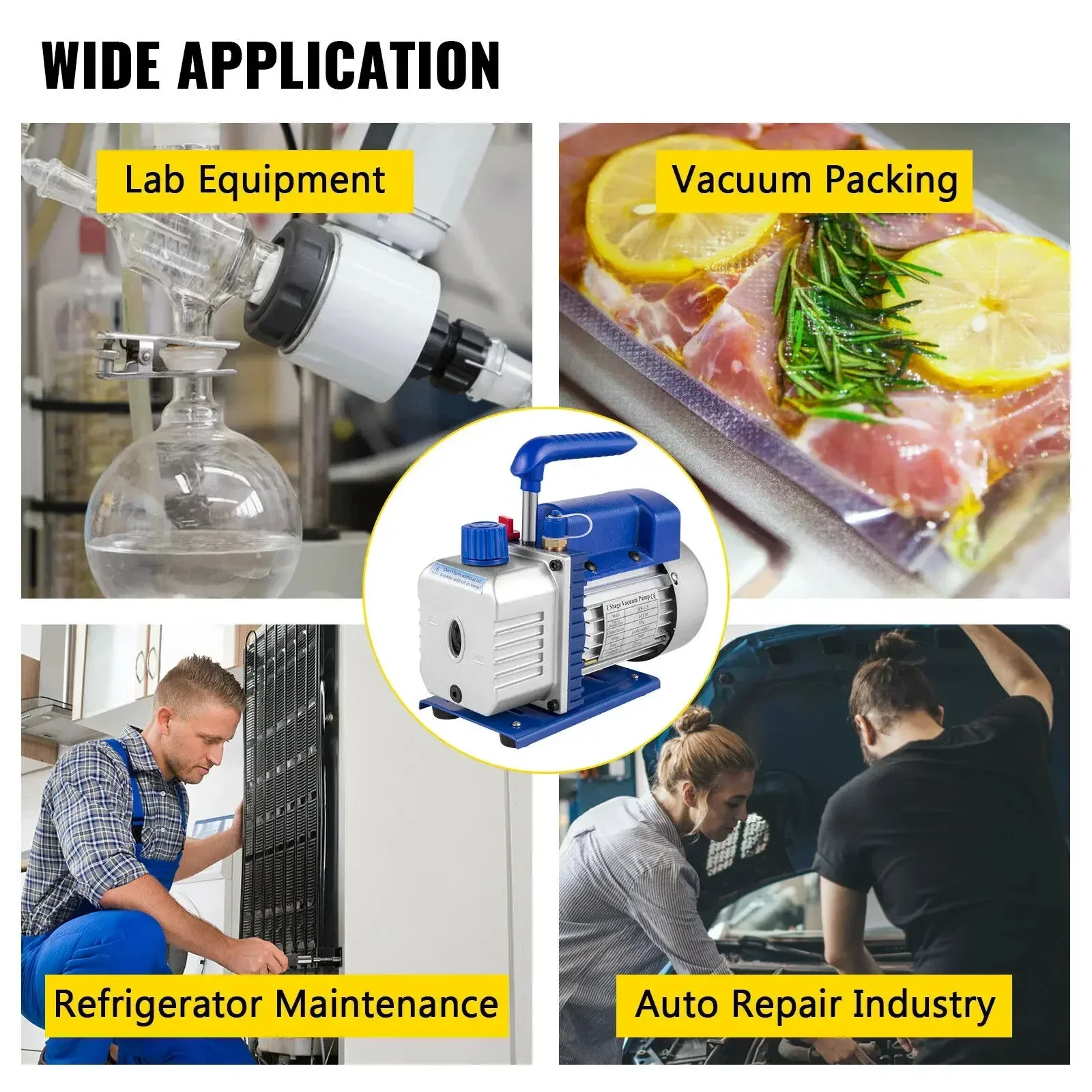 ปั๊มสุญญากาศ VEVOR พร้อมเกจวัดแรงดัน สำหรับสารทำความเย็น HVAC, บรรจุภัณฑ์สุญญากาศ เครื่องปรับอากาศ, การบำรุงรักษารถยนต์ 1.8-4.8 CFM