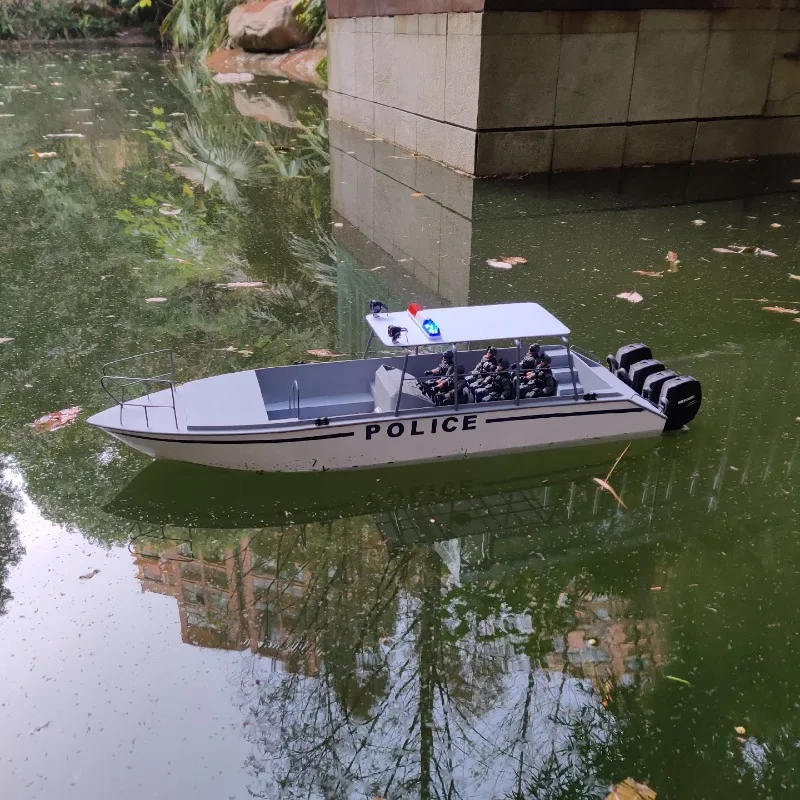 

RC Boat 84cm Brushless Motor Marine Police Remote Control Speedboat 3D Printing One-piece Molded RC Boat RTR Adult Toy Gift