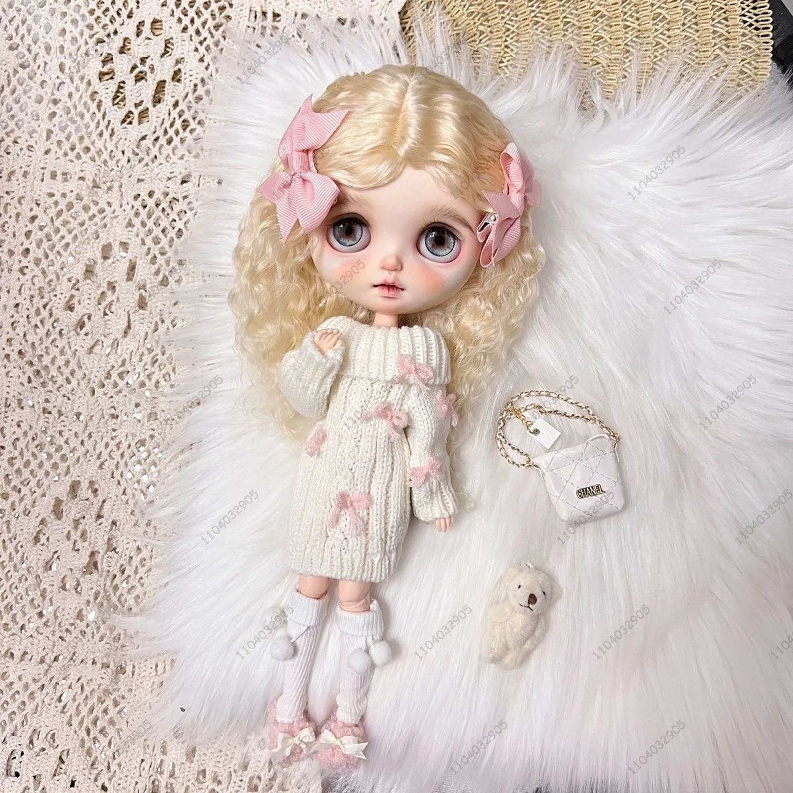 

Для куклы Blythe 30 см, тело Ob24 1/6, Azone, кукольная одежда, наряд, милое зимнее розовое платье-свитер с бантом и сумкой, игрушка в подарок для девочки